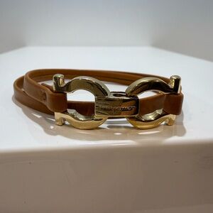 Salvatore Ferragamo Brown Leather Gancini Bracelet